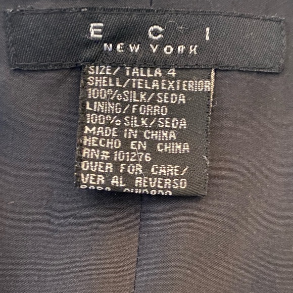 ECI Black Blazer Jacket 100% Silk with Notched Lapel Size 4 - Picture 10 of 16